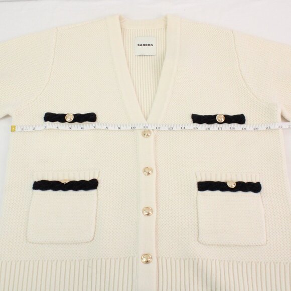 Sandro Cream Cardigan with Black Accents - Picture 16 of 16
